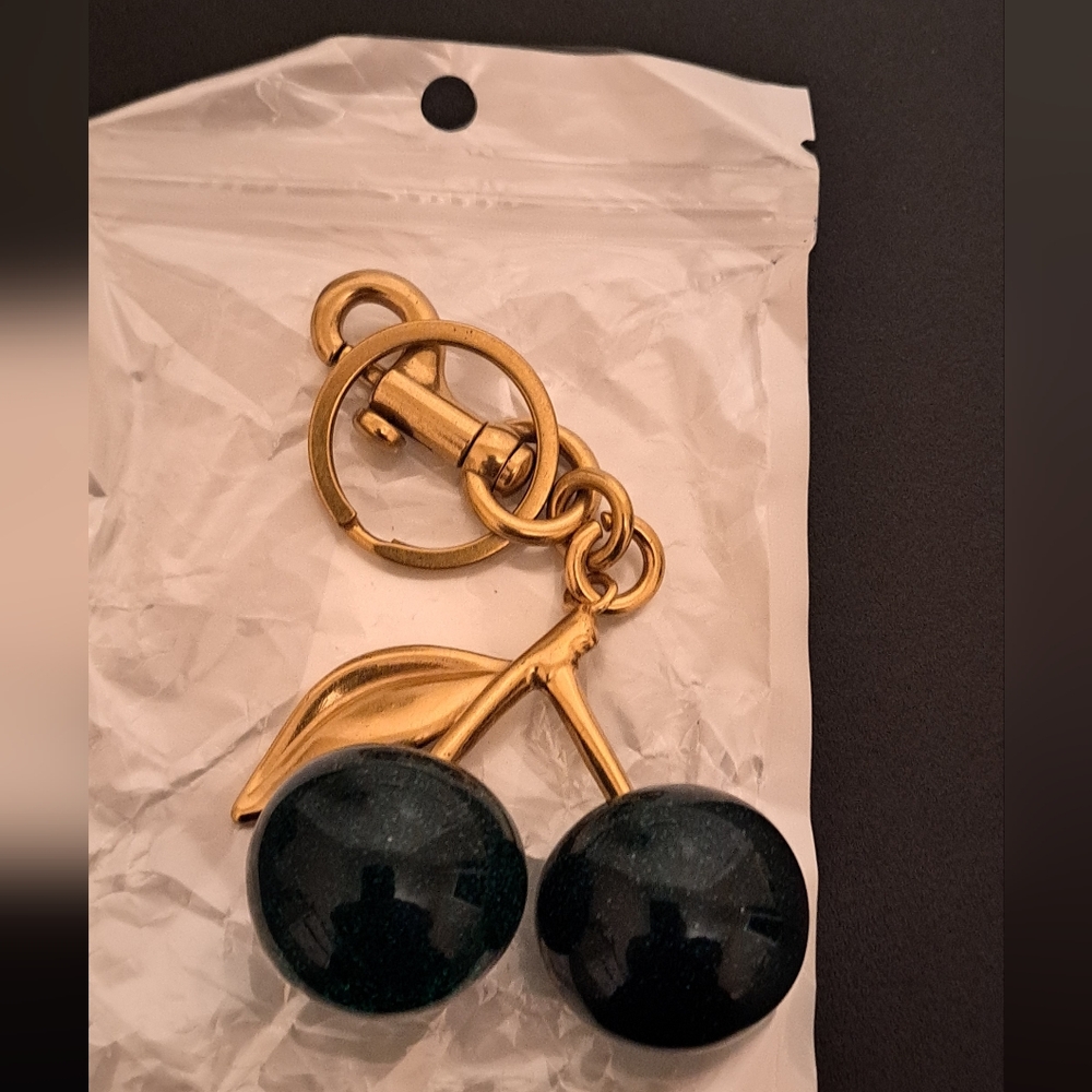 Gold and Green Cherry Keychain NWOT